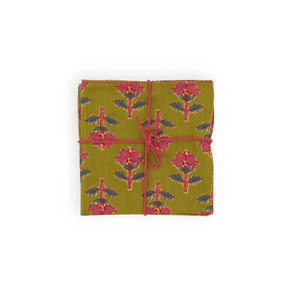Serviettes de table x4 Jonquille Olive - Suzette